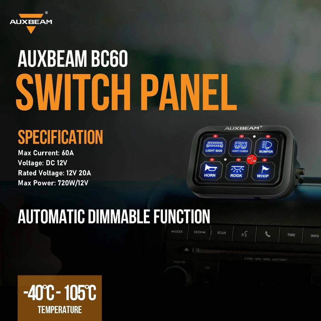 AUXBEAM 6 Gang Switch Panel OFF ROAD LIGHT CONTROLLER