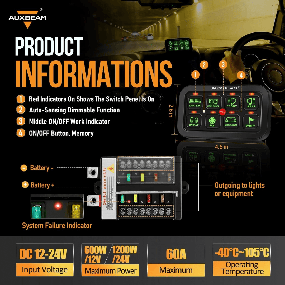 AUXBEAM Off Road Light Controller | 8 Gang Switch Panel for AUXBEAM Off Road Light Controller | 8 Gang Switch Panel for