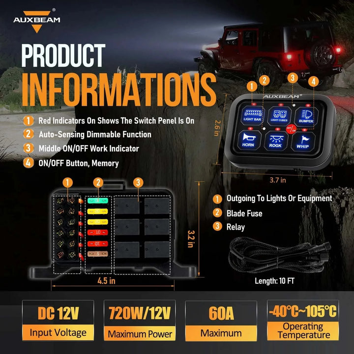 AUXBEAM 6 Gang Switch Panel OFF ROAD LIGHT CONTROLLER